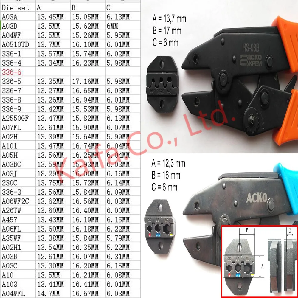 HOT sale high quality   Die Sets   For insulated closed terminals(cap) A03A A06WF A04WFL A03BC A03C A03D A30J A2550GF A101