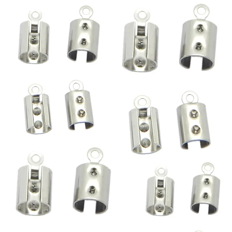 Stainless steel Cord Crimp Beads with Jump Rings caps Cord End Caps Fastener Clasps For Jewelry Making DIY Bracelet&Necklace image 3
