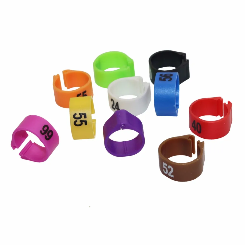 NO.1-100 Digital mark ring 10 Colors 12mm/14mm Bird clip ring Pigeon Training tools Bird harness Parrot feeding supplies