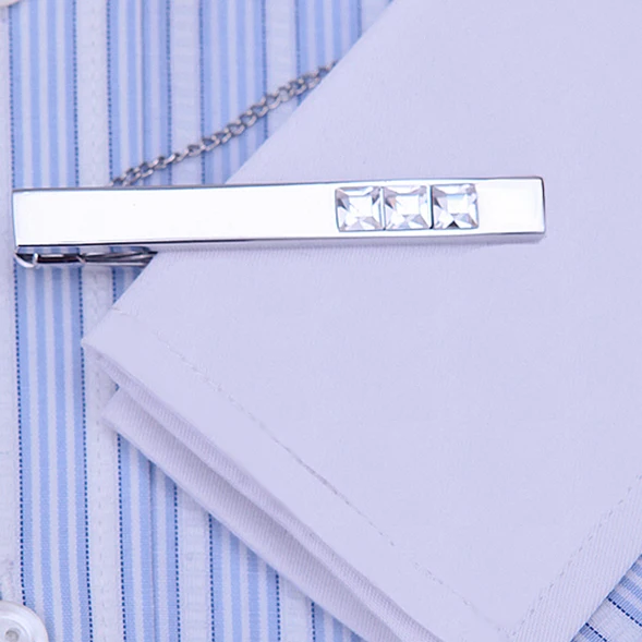 KFLK Cuff links Good High Quality  necktie clip for tie pin for men White Crystal tie bars cufflinks tie clip set  guests