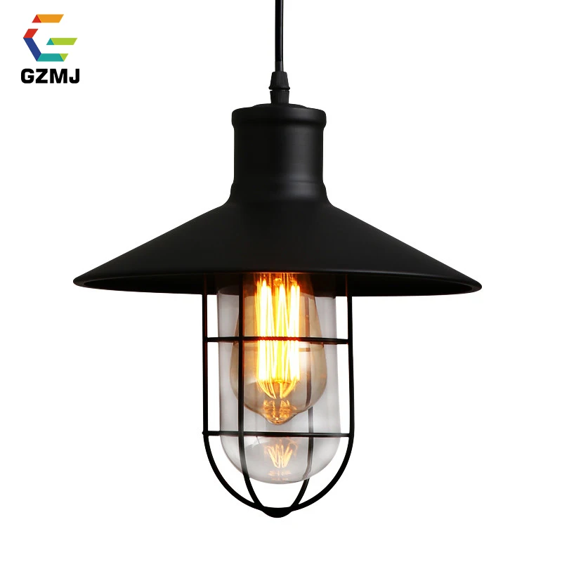 

GZMJ Vintage Industrial Decor Metal Pendant Lights 90-260V Black Iron Loft Hanging Lamp E27 LED Hanglamp for Dining Room Bedroom