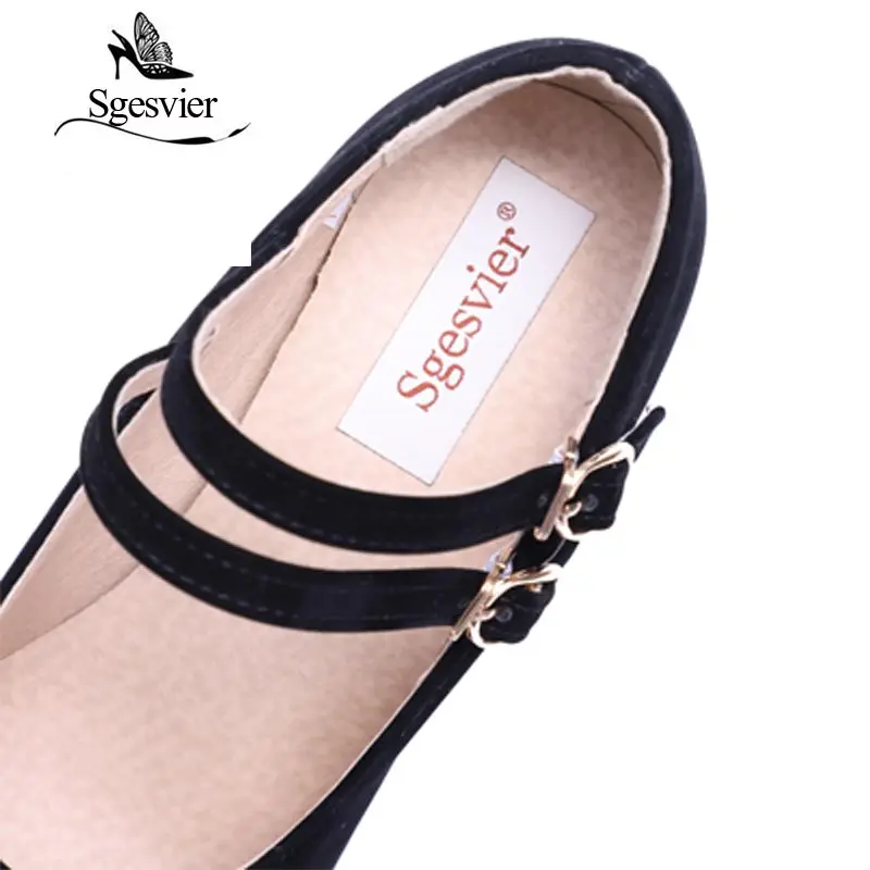 SGESVIER Women Pumps 2021 Autumn New Elegant  Sweet  Round Toe  Square  Heels Shallow Mouth 4 Color Platform Lady Shoes OX075