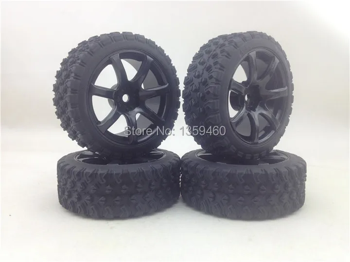 

Pre-Glued New 4pcs 1/10 Rally Tires Tyre Wheel Rim W7S3(Material Black) 3mm offset fits for 1:10 Rally Touring 1/16 Buggy