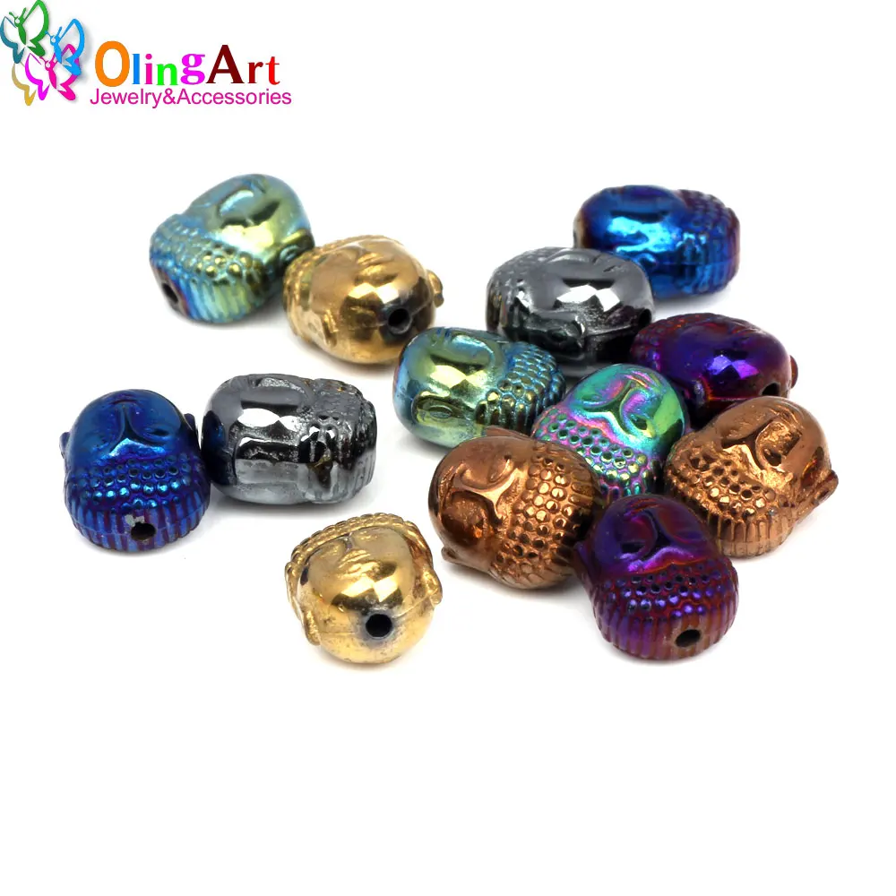 Olingart 8*10Mm 14Pcs Natuursteen Zwart Hematiet Kralen Metalen Plating Kleur Boeddha Hoofd Diy Ketting Armband sieraden Maken
