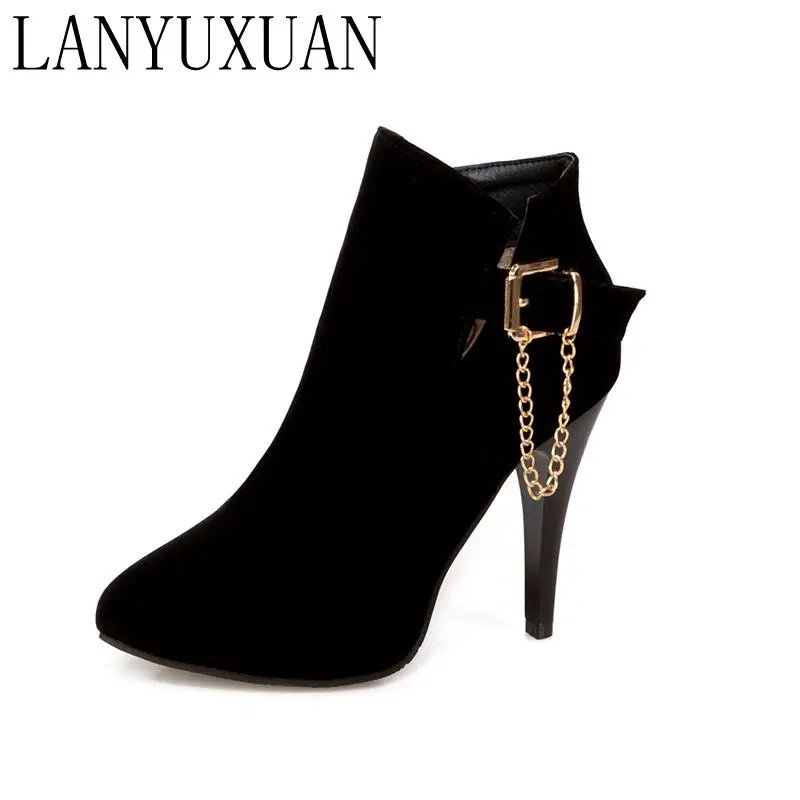 LANYUXUAN Big Size 33-50 ankle boot Fashion Sexy Pointed Toe Women Spring Autumn winter High Heels Ladies Wedding Party Shoes2-3