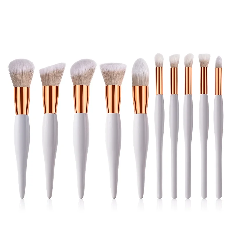 10pcs Soft Make Up Brush Set High Quality Flat Eyeliner Eyebrow Foundation Blusher Powder Brush Tools Face Contour Cosmetic Kits