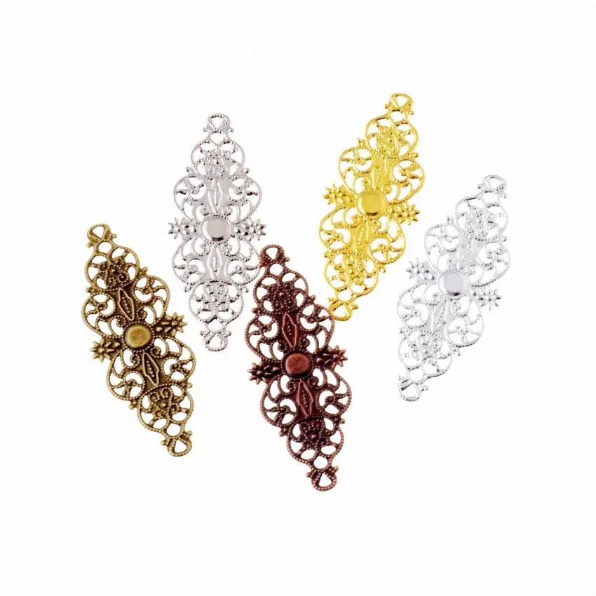 Free shipping 10pcs Filigree Flower Wraps Connectors Metal Crafts Gift Decoration DIY Findings 6.1x2.4cm