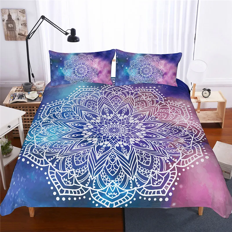 

Bohemian Printed Bedding Set Blue Duvet Cover With Pillowcases Bed Set Mandala Bedclothes 3pcs King Queen Full Twin bed set