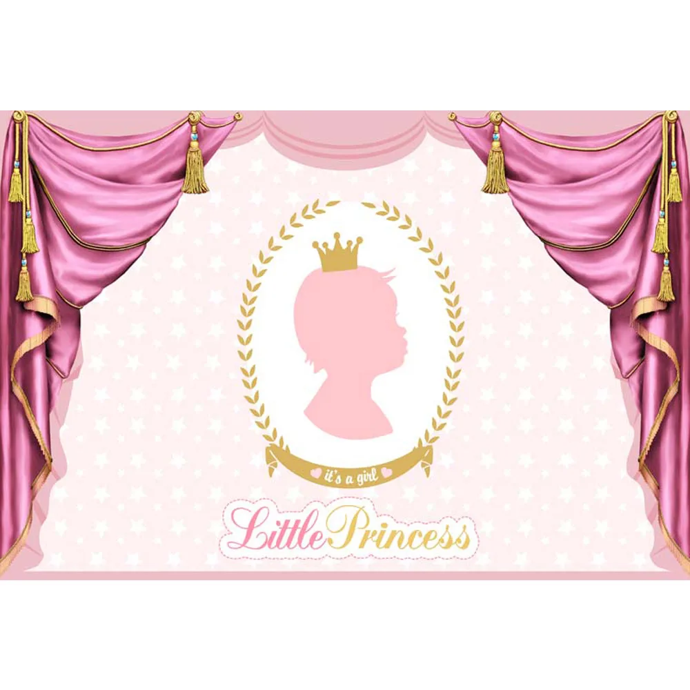 

Baby Girl's Birthday Party Photo Booth Backdrop Printed Pink Curtain Newborn Children Little Princess Photography Background