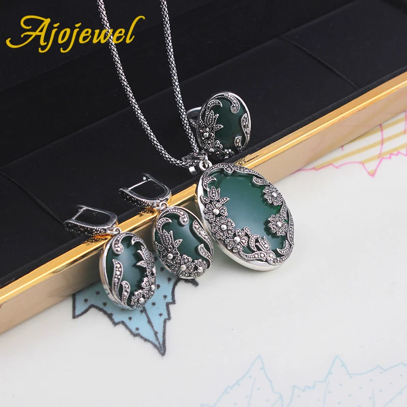 Ajojewel High Quality Vintage Blue/Green/Red/Black Resin Flower Jewelry Set For Women Size 7-9 Elegant Party Birthday Gift