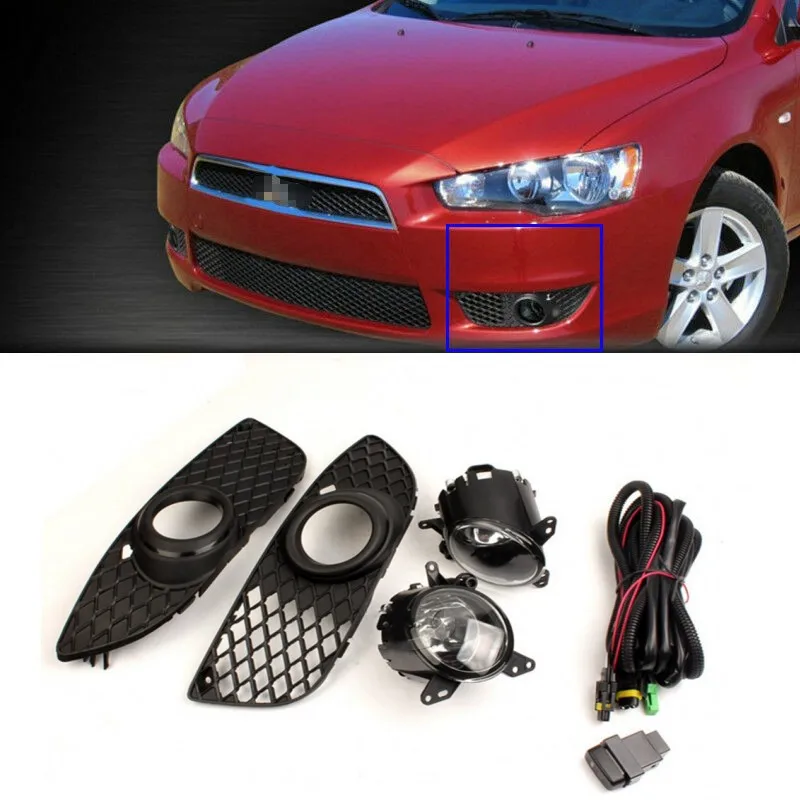 JanDeNing Car Front Bumper Fog/Driving Lights Fog Lamp +Switch+Harness  For Mitsubishi Lancer CJ 2007~2012 Sedan Hatch