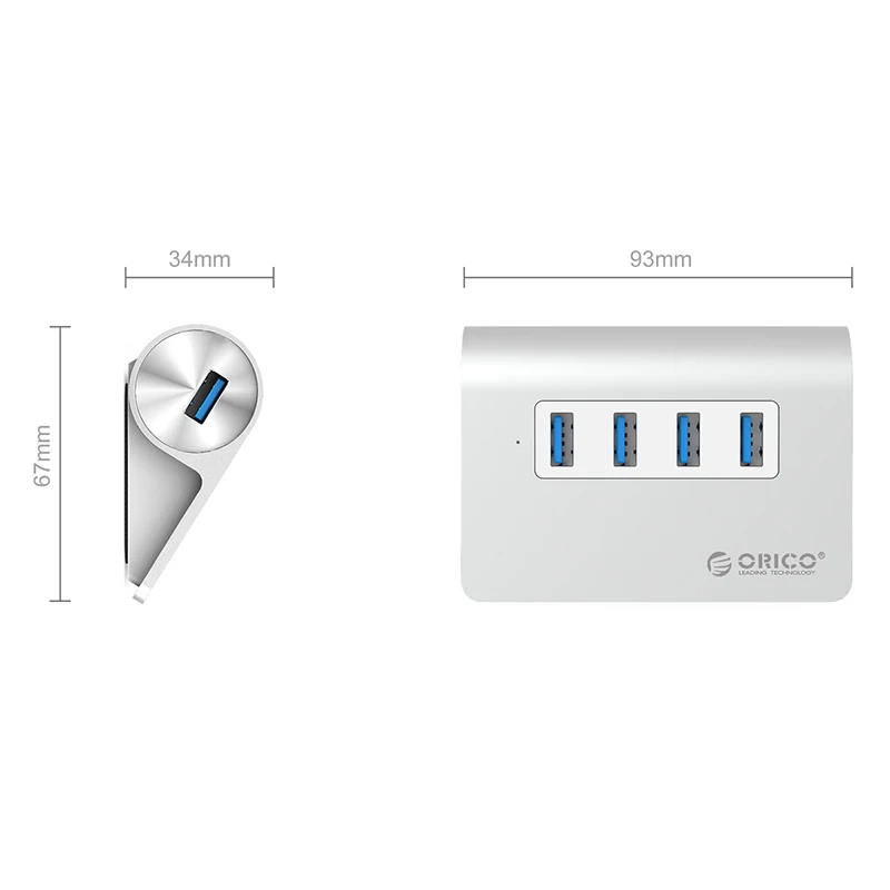 Imagem -04 - Orico-hub de Alumínio de Alta Velocidade Portas Usb 3.0 Mini Divisor Portátil para Laptop pc com Cabo de Dados 1m