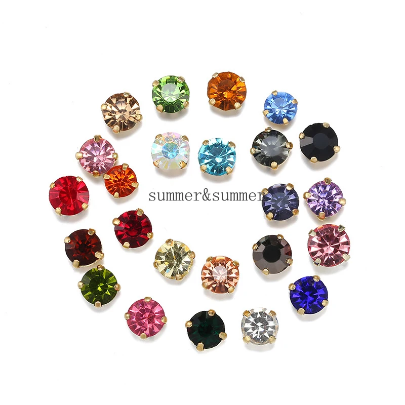 NEW ! MIX Size White 3mm-8mm Crystal Glass Sew-on Rhinestones Silver or Gold Bottom DIY Women's Dresses 50pcs-200pcs