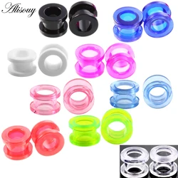 1pair/ lot Acrylic Ear Flesh Tunnels Double Flared Hollow Screw Fit Ear Stretcher Plugs Gauges Body Piercing Jewelry Black