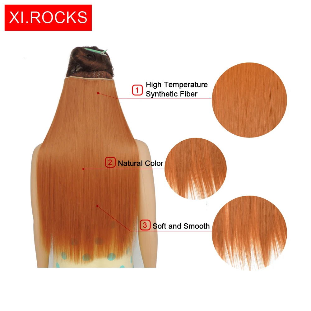 WJZ10060/1pieces Xi Rocks Synthetic Long False Hair Extension Wig Natural Blonde Clip In Extensions With Clips For Women Wigs