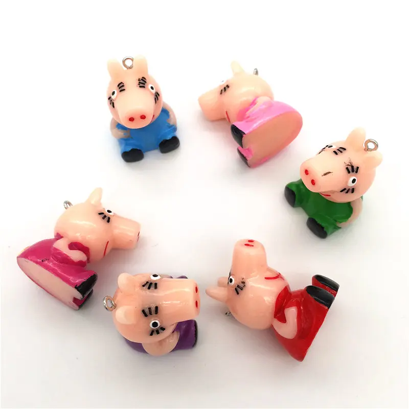 Zestaw 6 sztuk, żywica 3D świnia, cartoon mieszane kolory, żywica kawaii 3d zwierząt Cabochon na telefon/klucz z dekoracyjnym łańcuchem, DIY.21x28mm.hot