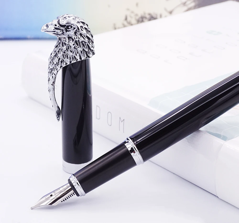 

Fuliwen Owl Black Fountain Pen Medium Nib with Ink Refills Converter , Noble Eagle Head Clip Gift Pen