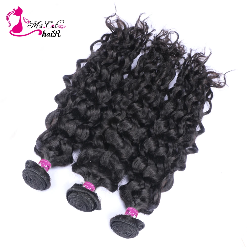 Ms Cat Hair 10''-26'' Brazilian Water Wave 3 Bundles 100% Human Hair Bundles Extensions Natural Color Remy Hair Weft Can Be Dyed