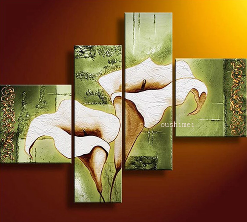 

Handpainted Home Decoration Wall Paintings Abstract Lily Flower Oil Painting on Canvas Modern Group of Red Flower Oil Paintings