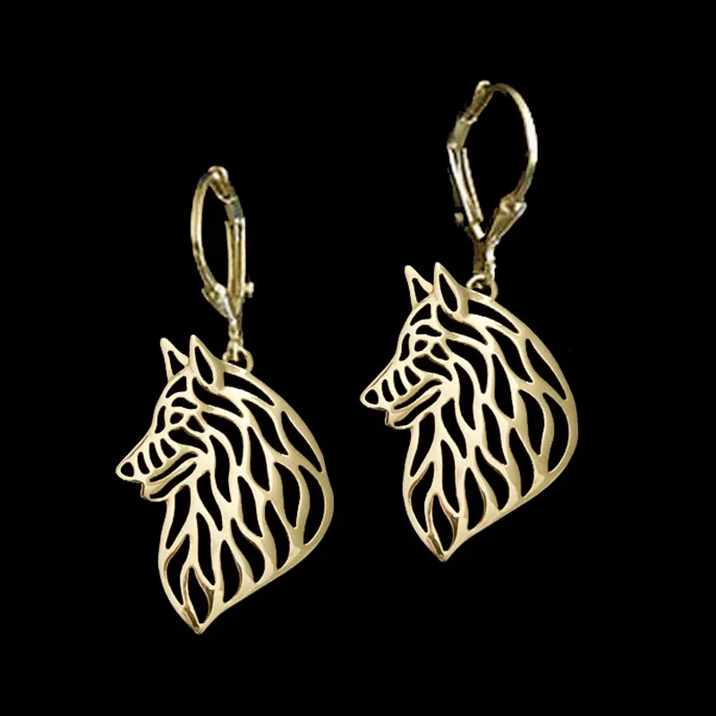 Fashion Metal Belgian Tervuren Dog Earrings Female Family Dog Shaped Earrings