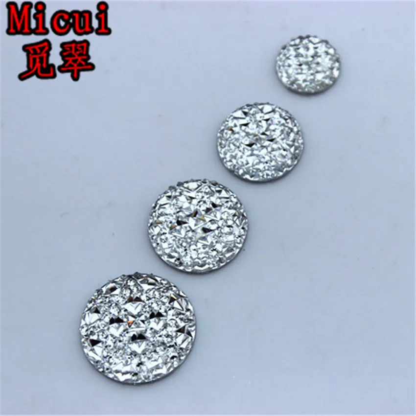 Micui 10/12/14/16/18/20/30mm AB Clear Resin Rhinestones Acrylic Crystals Round Flatback Stone Beads DIY Scrapbooking Crafts MC40