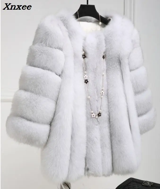 

2018 Winter Luxury Faux Fox Fur Coat Slim Long Sliver Red Blue Faux Fur Jacket Women Fake Fur Coats manteau fourrure Xnxee