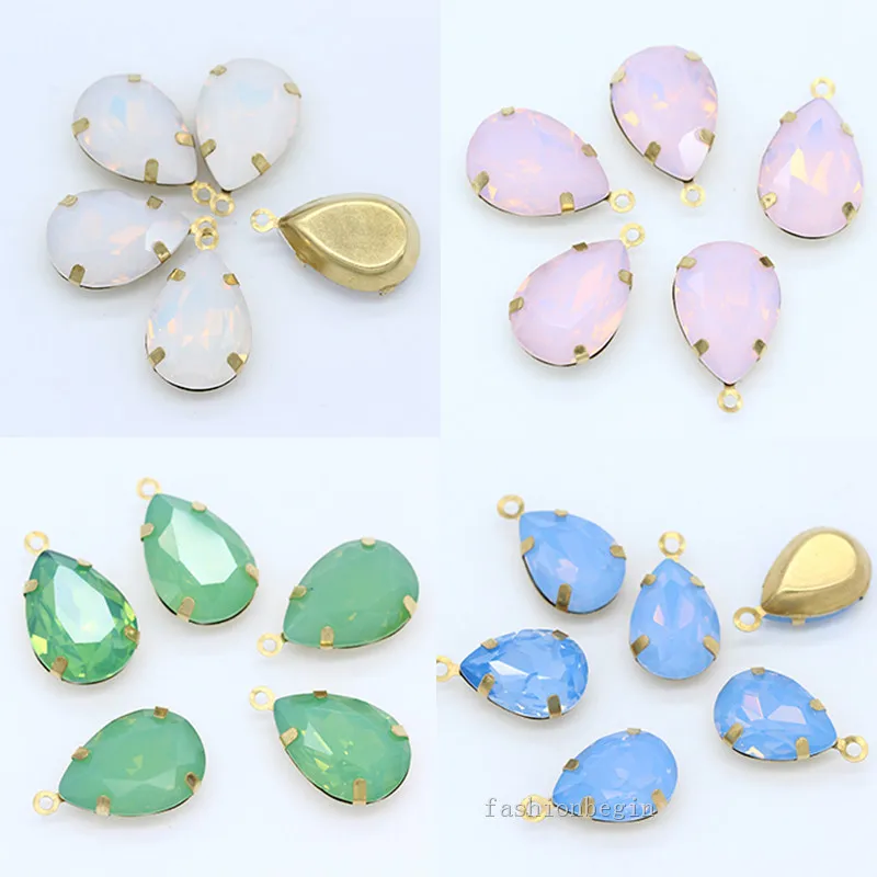 Opal color Teardrop Crystal rhinestone Framed glass Pendant Earring Jewelry Findings Connector Charm 1-loop Brass beads All-Size