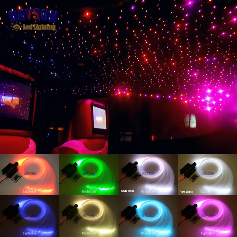 New Car Led Ceiling Fiber Optic Light Kit 16W RGBW Light Source + 300pcs*0.75mm*2M Fiber Cable Starry Sky Ceiling for Car