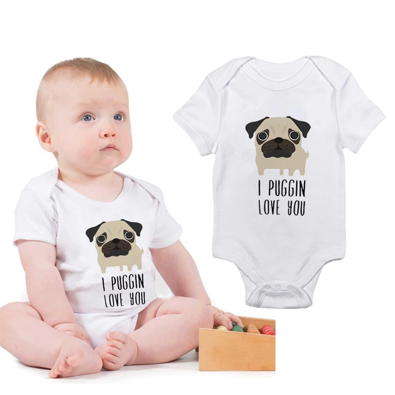 I Puggin Love You Baby Bodysuit Funny Cotton Baby Boy Girl Pug Print Short Sleeve Baby Onesie Clothes