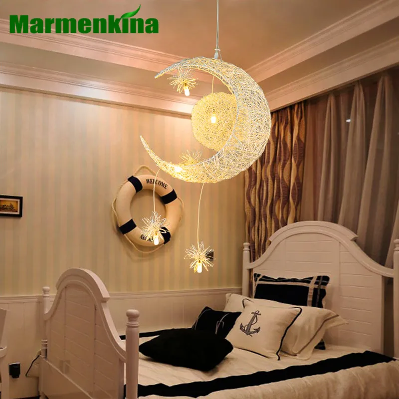 

Marmenkina New Novelty Kid Children Room Light With 5*G4 LED Modern Pendant Light Lamp for Home Moon Star Wicker Lamp AC110-240V