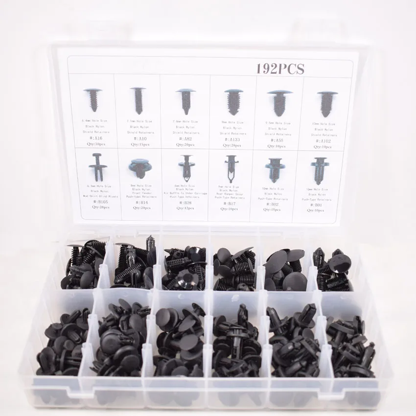 192pcs 12 Sizes Auto Car Push Pin Retainer Clip Assortment Kit Fit For Ford GM Toyota Honda etc