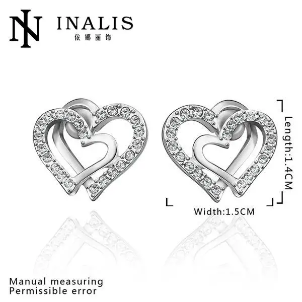 INALIS Love Heart Shape Stud Earrings for Women Clear Cubic Zirconia Fashion Anniversary Jewelry E839