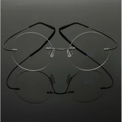 Steve Jobs Star Style Ultra-light Memory Titanium Rimless Round Myopia Eyeglasses Optical Glasses Frame Men Women Eyewear A1