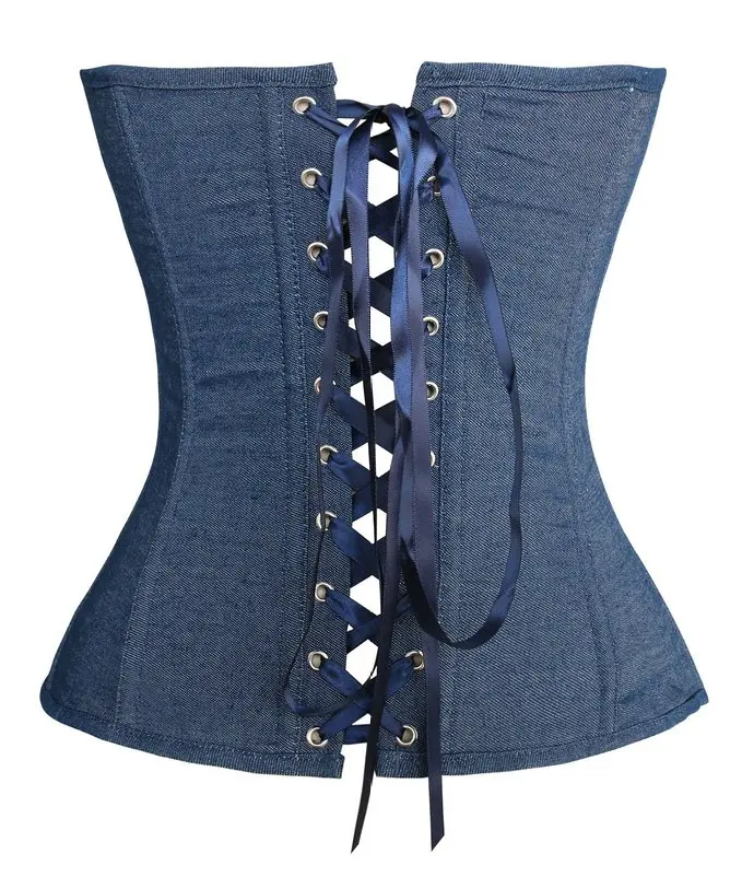 caudatus new fashion sexy denim corset vintage style victorian strapless bustier corset overbust lingerie top clothing  korsett