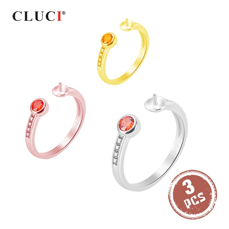 

CLUCI 3pcs 925 Sterling Silver Design Rings for Women Anniversary Silver 925 Pearl Ring Mounting Zircon Ring Jewelry SR2166SB