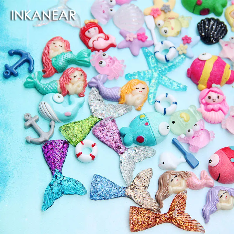 Kawaii Mermaid Ocean Fish Cabochons Mini Horse Miniatures Figurine Terrariums Decoration Craft Phone Case DIY Kits