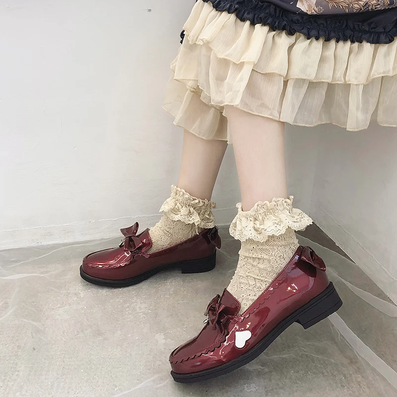 Zapatos japoneses de Lolita para mujer, zapatillas Kawaii de princesa con lazo, Cosplay, corazón, Anime, 2019