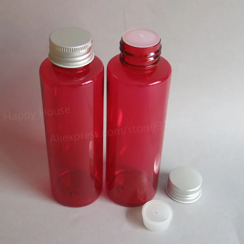 24 x 100ml Red Flat Shoulder PET Toner and Lotion Bottle with Aluminum Cap with Insert Whosale