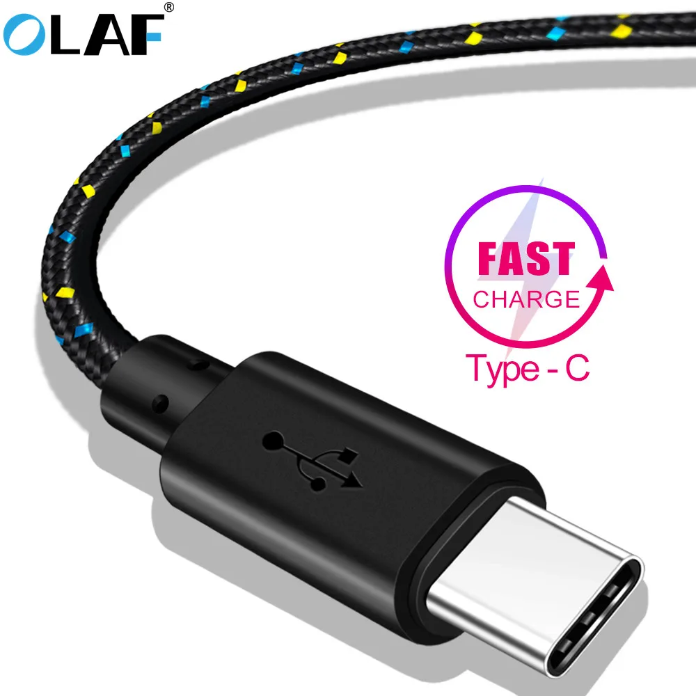 OLAF USB Type C Cable 1M/2M/3M Nylon Braided Fast Charging Type-C Cable For Samsung S8 S9 Plus Xiaomi mi5 mi6 mi8 Data USB Cable