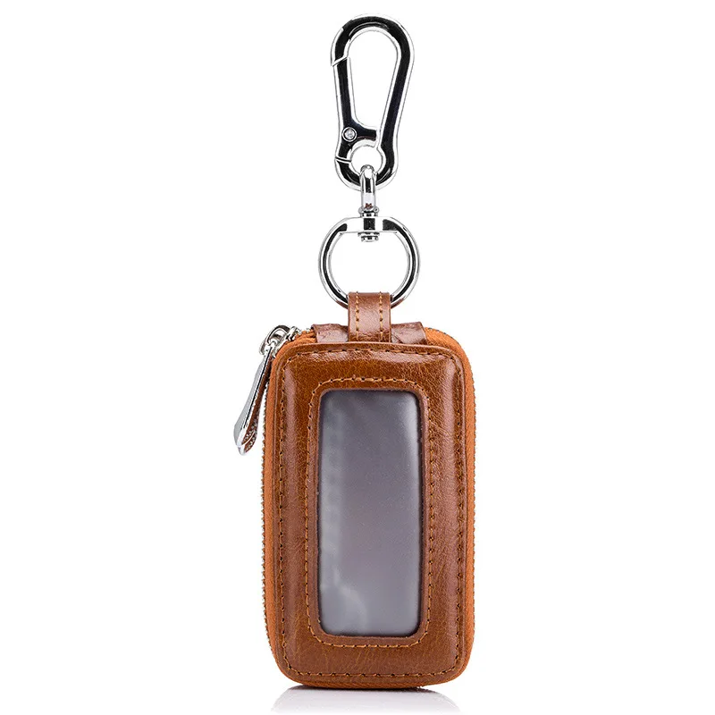 Porte-clés de voiture en cuir véritable pour hommes et femmes, double fermeture éclair, étui carré simple pour la maison, portefeuille porte-clés, gardien 007, nouveau