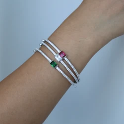 birthstone red green clear sparking bling cz band cuff bangle bracelet inner diamater 56-58mm fashion cubic zirconia bangles