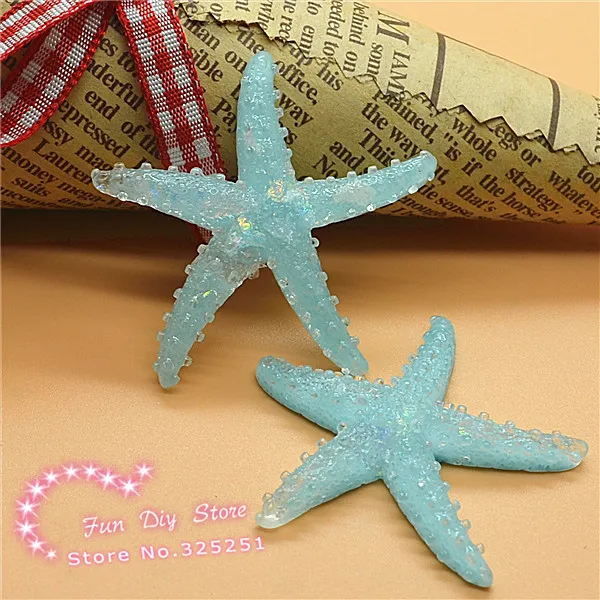 10PCS Light Blue Resin Flat Back Sea Star Cabochons Children Hair Bow Center Scrapbook Embellishments Supplies 40*39mm