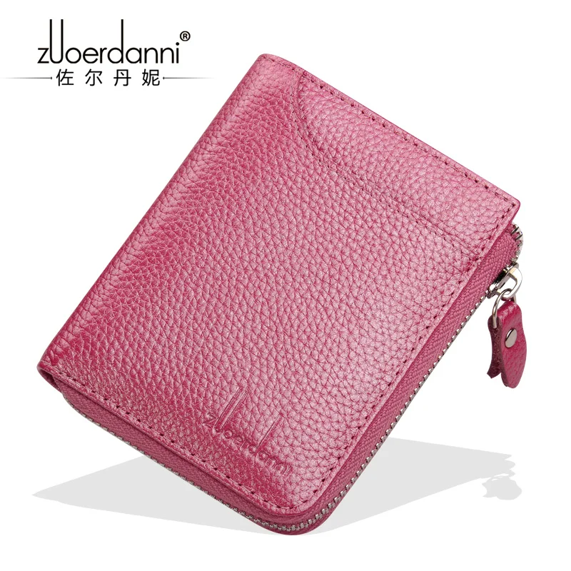 Wallet ladies short leather new first layer of leather wallet vertical section card zipper driver\'s license purse