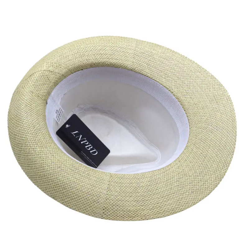 Sombrero de paja de papel con cinta negra para hombre y mujer, gorro de Sol de Jazz de ala grande, Trilby de playa informal de verano, moda caliente