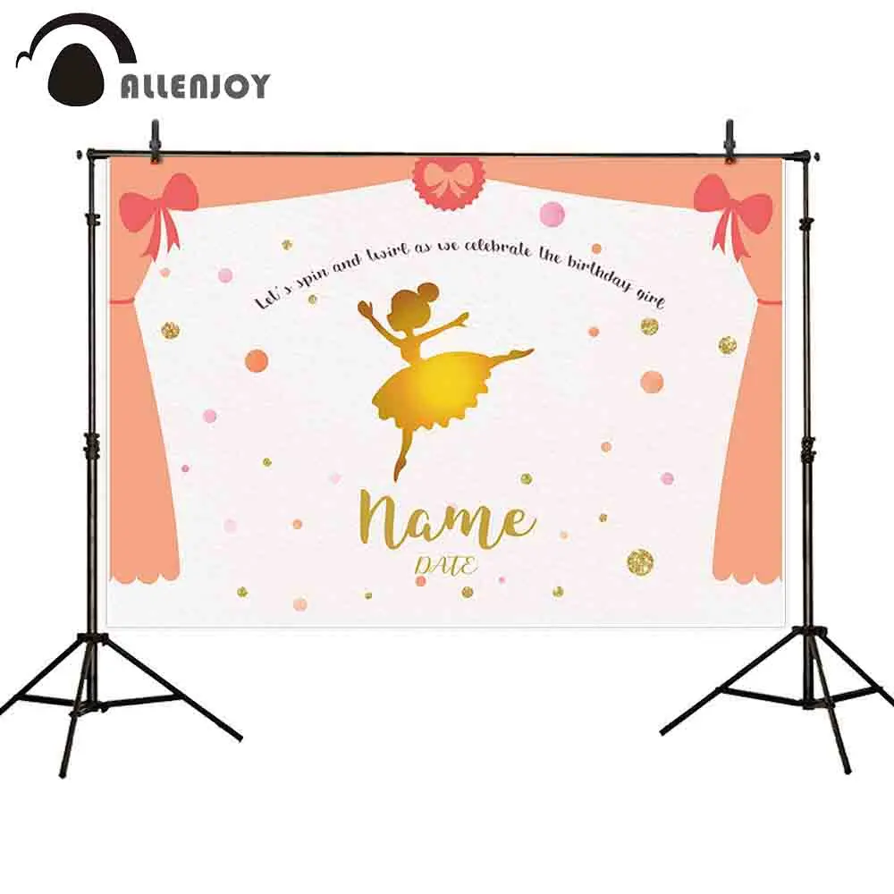 

Allenjoy photophone background golden Ballet Custom name date spots curtain Bow girl birthday party photography backdrops