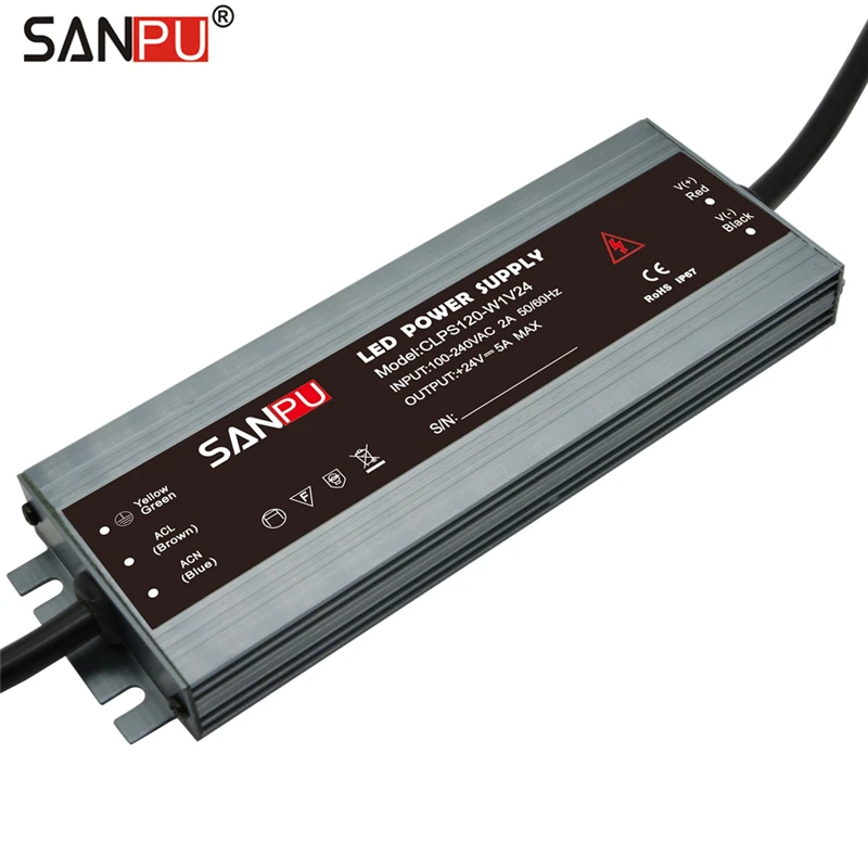 

SANPU LED Power Supply 24V 120W 5A Waterproof IP67 Constant Voltage AC to DC 24 Volt Lighitng Transformer Slim LED Driver 24VDC