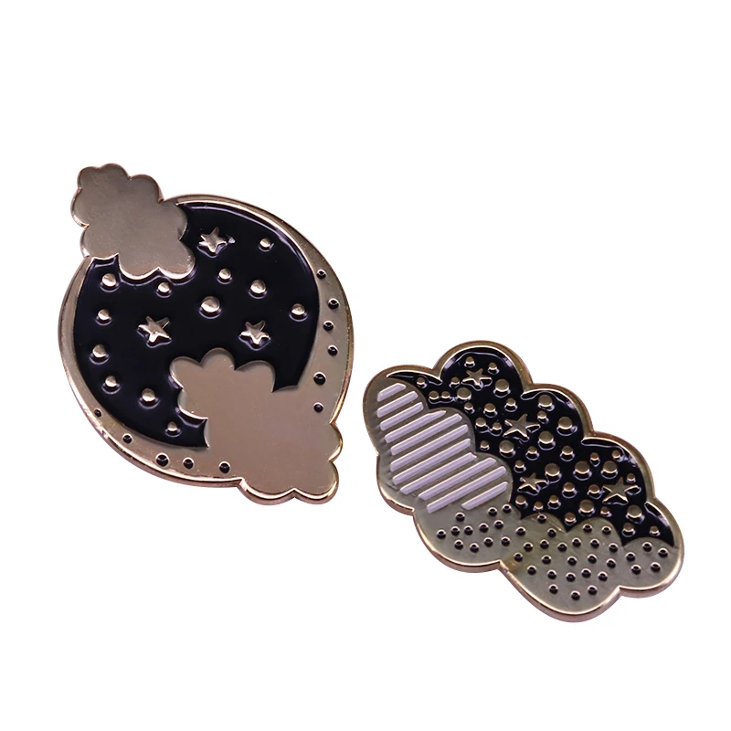 Moon and clouds enamel pin sets starry night brooch astronomy landscape jewelry perfect stocking filler