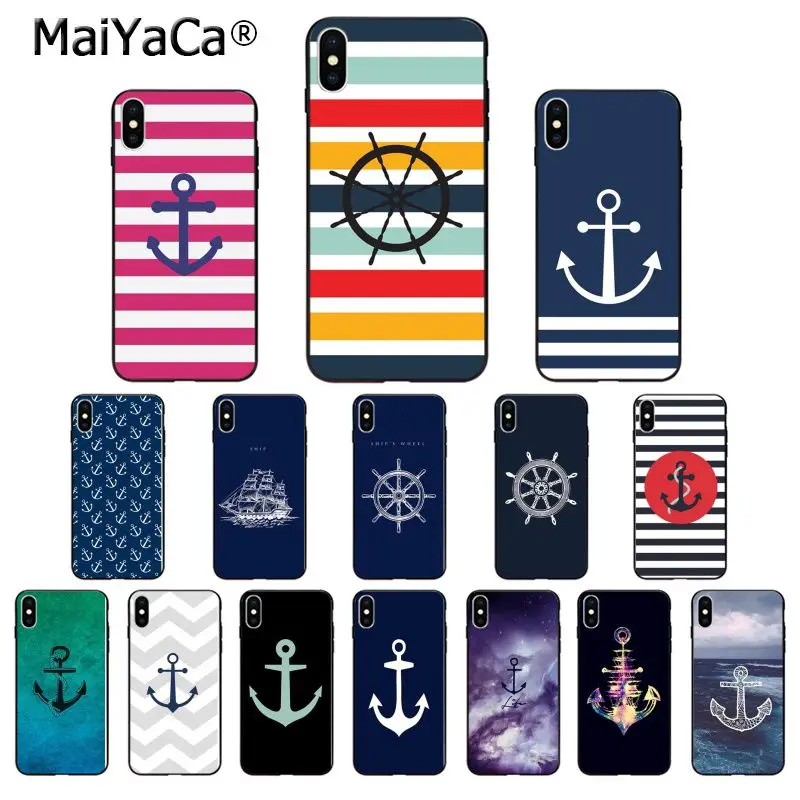 MaiYaCa Stripes Anchor Boat Ship Wheel Silicone TPU Soft black Phone Case for iPhone 5 5Sx 6 7 7plus 8 8Plus X XS MAX XR