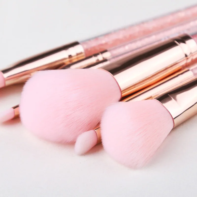 ZOREYA 8PCS Pink Crystal Makeup Brushes With Super Soft Synthetic Hair Foundation Blush Concealer Eye Brow Make Up Brush Set