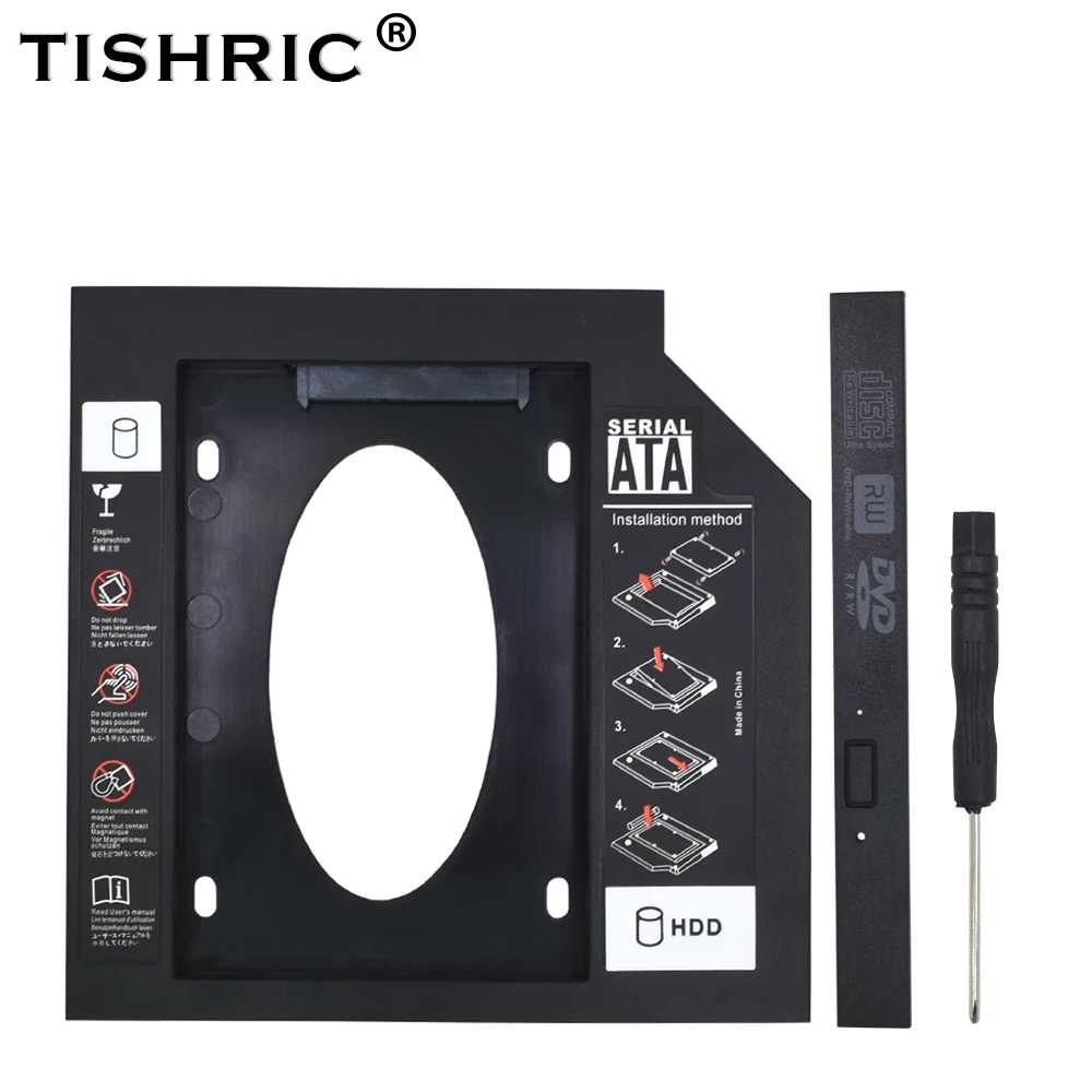 TISHRIC 플라스틱 HDD 캐디 9.5 또는 12.7mm SATA 3.0 Optibay 2.5'' SSD DVD 하드 디스크 드라이버 CD-ROM 어댑터 케이스 인클로저